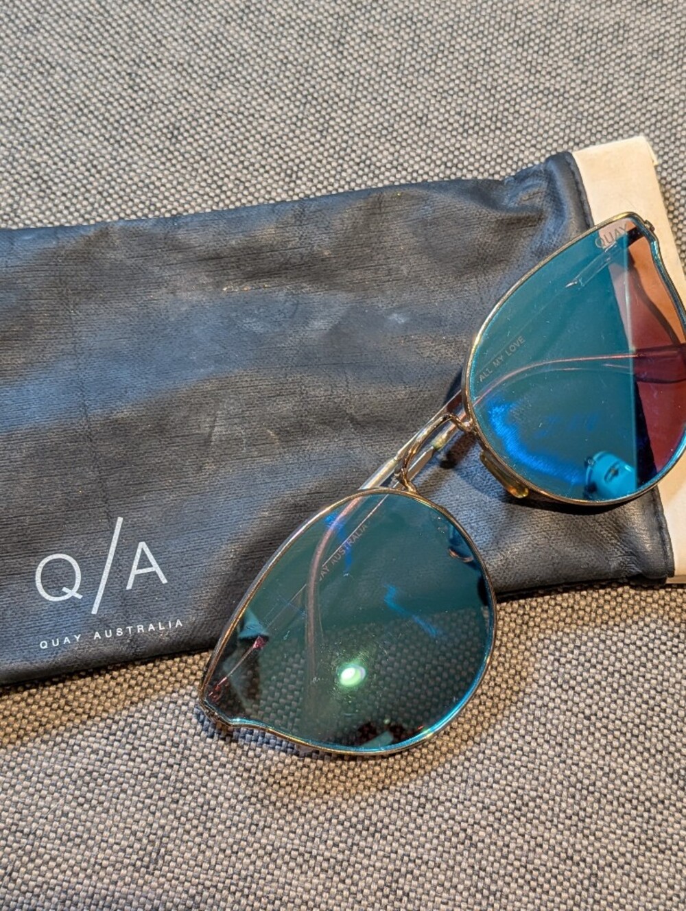Quay Australia All My Love Blue Mirrored Aviator Sunglasses